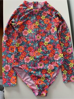 Cat & Jack Long-Sleeve Floral Swim Rashguard - Pink, Orange, Green, Blue